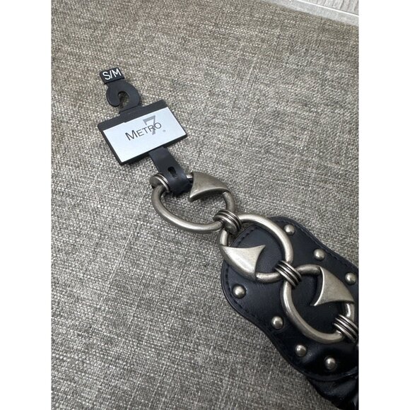 Metro 7 Womens S/M Black Stretch Belt With Silver Tone Metal Accents EMO Goth - Picture 7 of 8